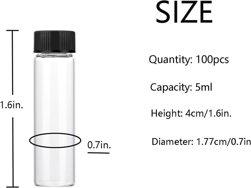 BKMAMLAB 5ml Clear Small Glass Vials 100pcs with Screw Caps(100pcs) - Image 2